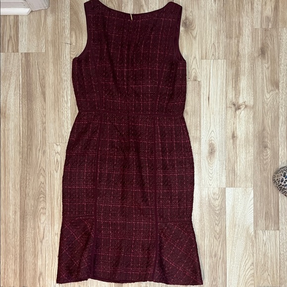 Tory Burch Tweed Sleeveless Sheath Dress Burgundy Size 10 - Picture 3 of 6